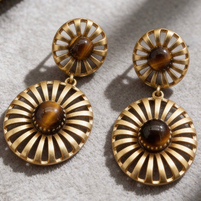 AureaJewelry - Tiger Eye Sunburst Drop Earrings