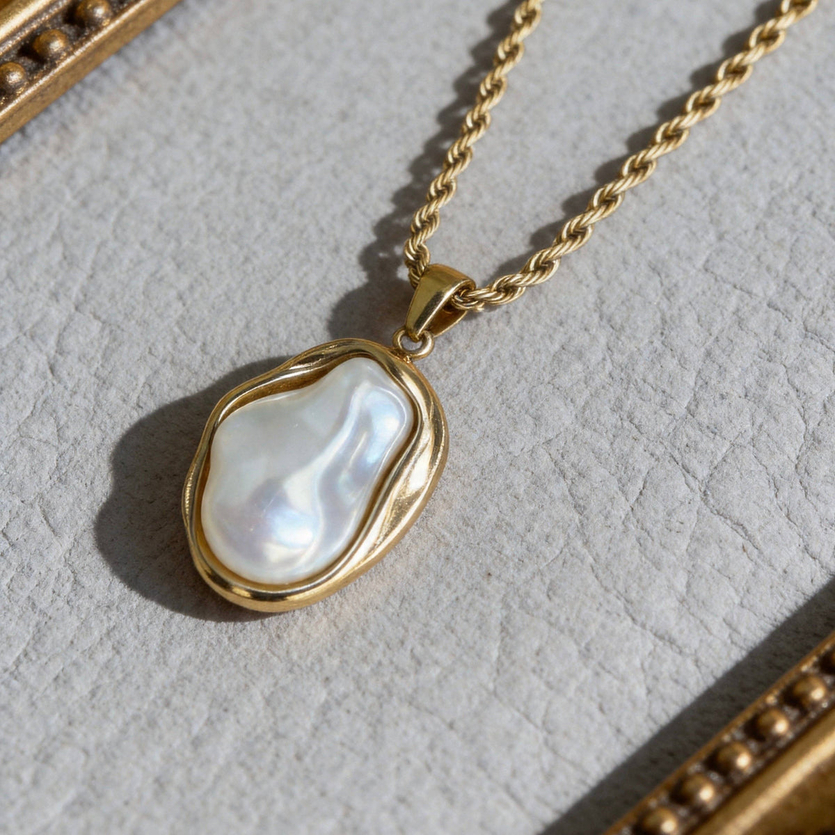 Aurea Jewelry - Stainless Steel Baroque Pearl Gold Pendant Necklace