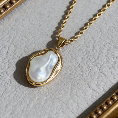 Aurea Jewelry - Stainless Steel Baroque Pearl Gold Pendant Necklace