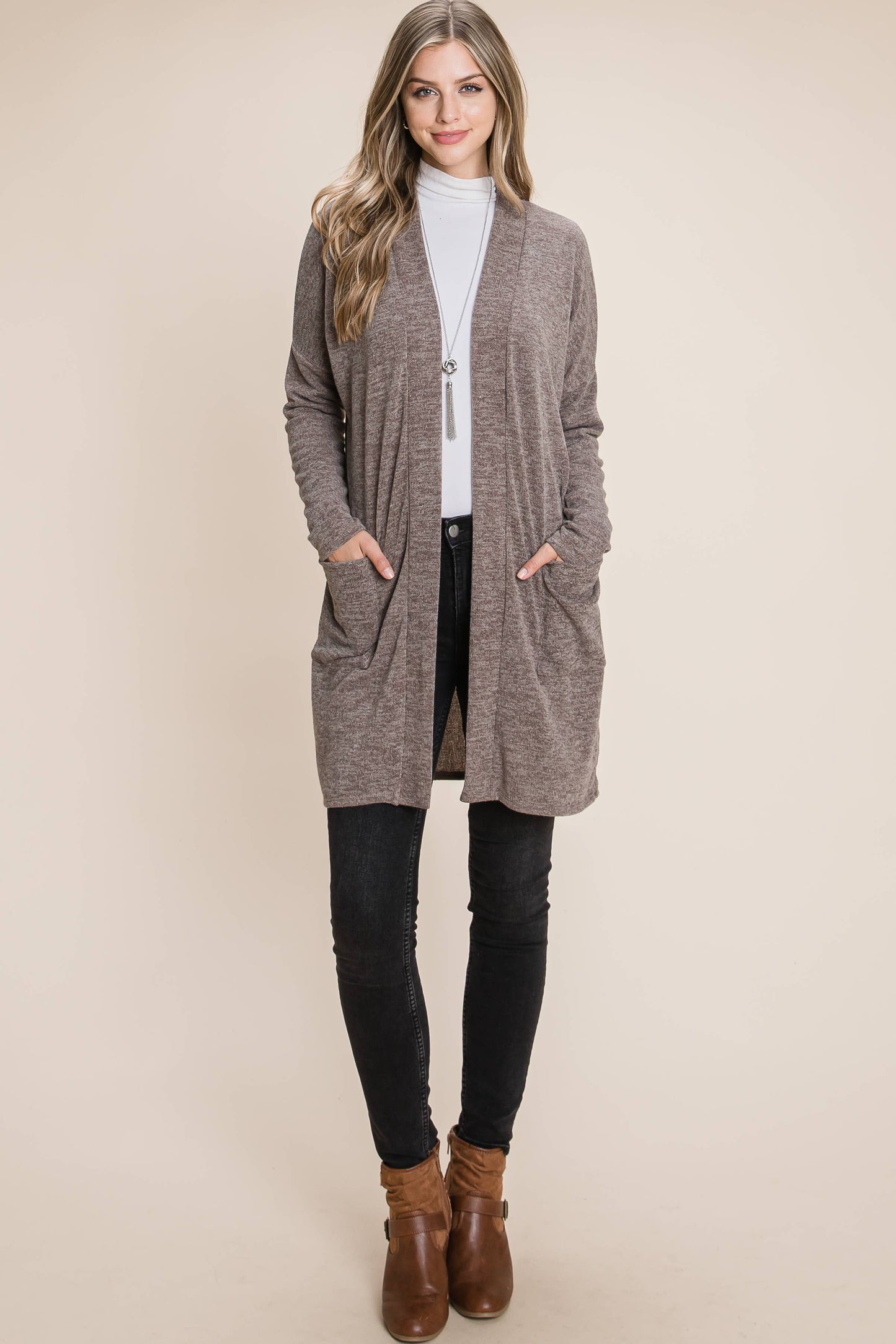 BOMBOM - SOFT KNIT CARDIGAN WITH POCKETS MOCHA