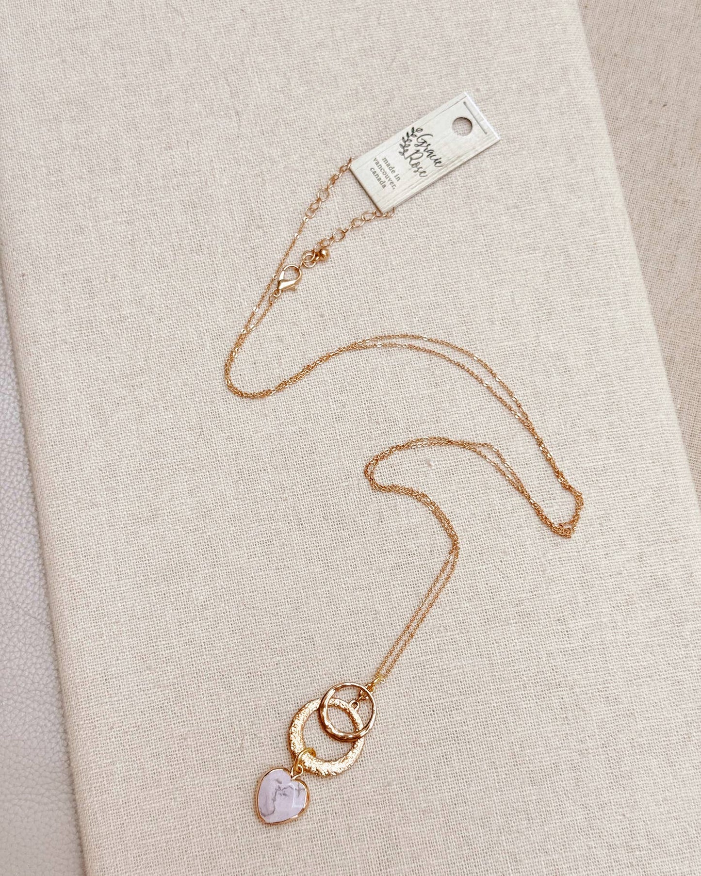 Gracie Rose Designs - Gold Howlite Heart & Hammered Circles Necklace
