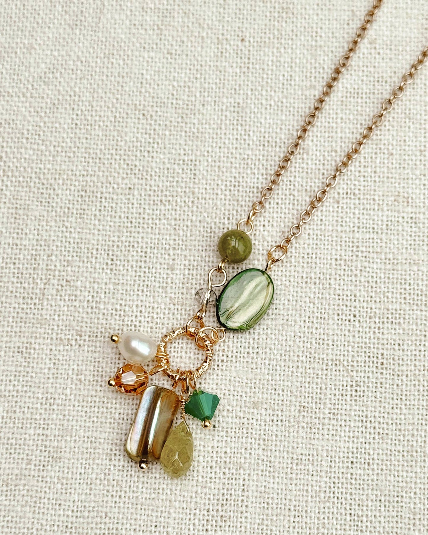 Gracie Rose Designs - Green Garnet & Pearl Cluster Necklace