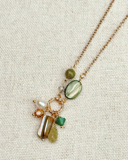 Gracie Rose Designs - Green Garnet & Pearl Cluster Necklace