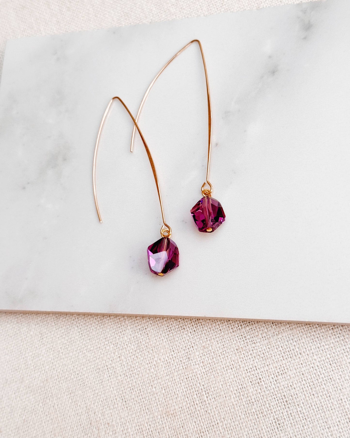 Gracie Rose Designs - Glam Amethyst Swarovski Crystal Long Thread Through Earrings