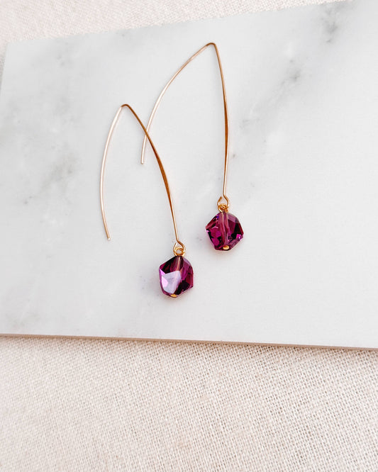 Gracie Rose Designs - Glam Amethyst Swarovski Crystal Long Thread Through Earrings
