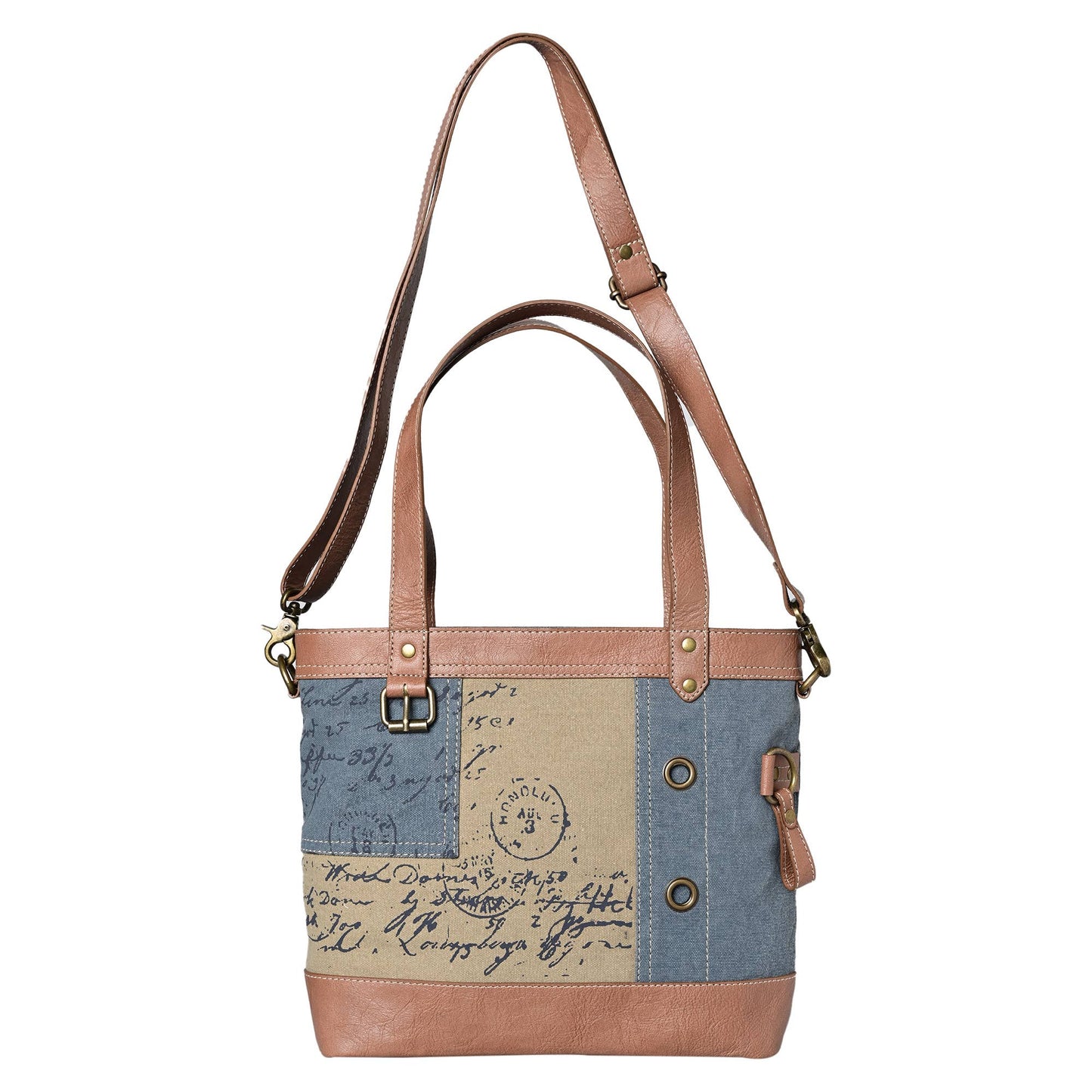 Mona B. - VINTAGE SCRIPT SHOULDER BAG, DUSTY BLUE,M- 1834