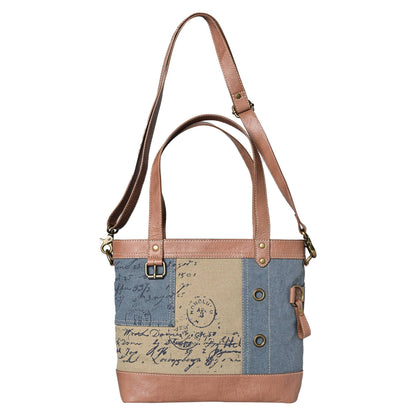 Mona B. - VINTAGE SCRIPT SHOULDER BAG, DUSTY BLUE,M- 1834