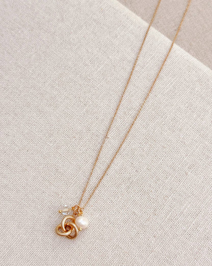 Gracie Rose Designs - Freshwater Pearl Knot Gold Necklace with Crystal Accent