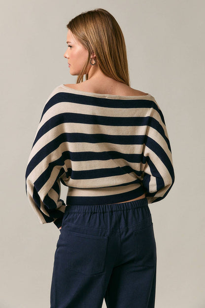 LE LIS - BOAT NECK DOLMAN SLEEVE SWEATER TOP In Navy