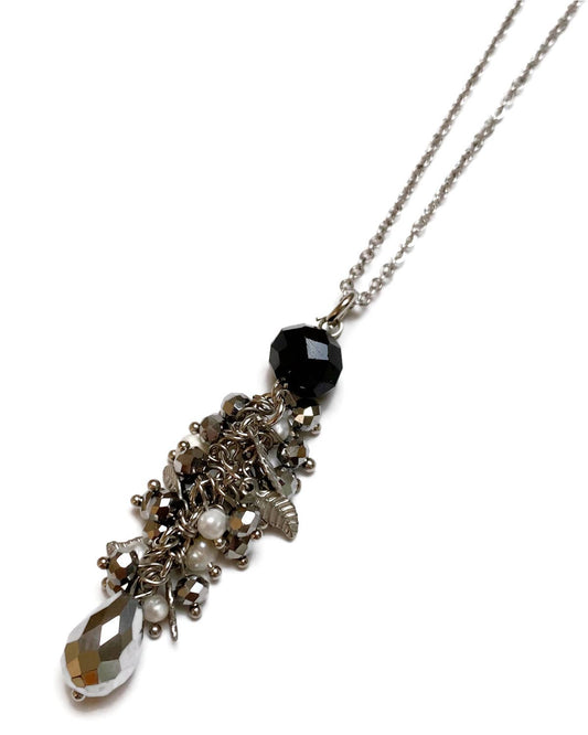 Gracie Rose Designs - Glittery Silver Crystals & Pearls Cluster Pendant Necklace