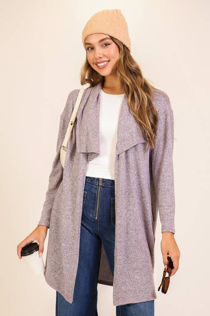 TIMING - Cozy Open-Front Knit Cardigan Lavender