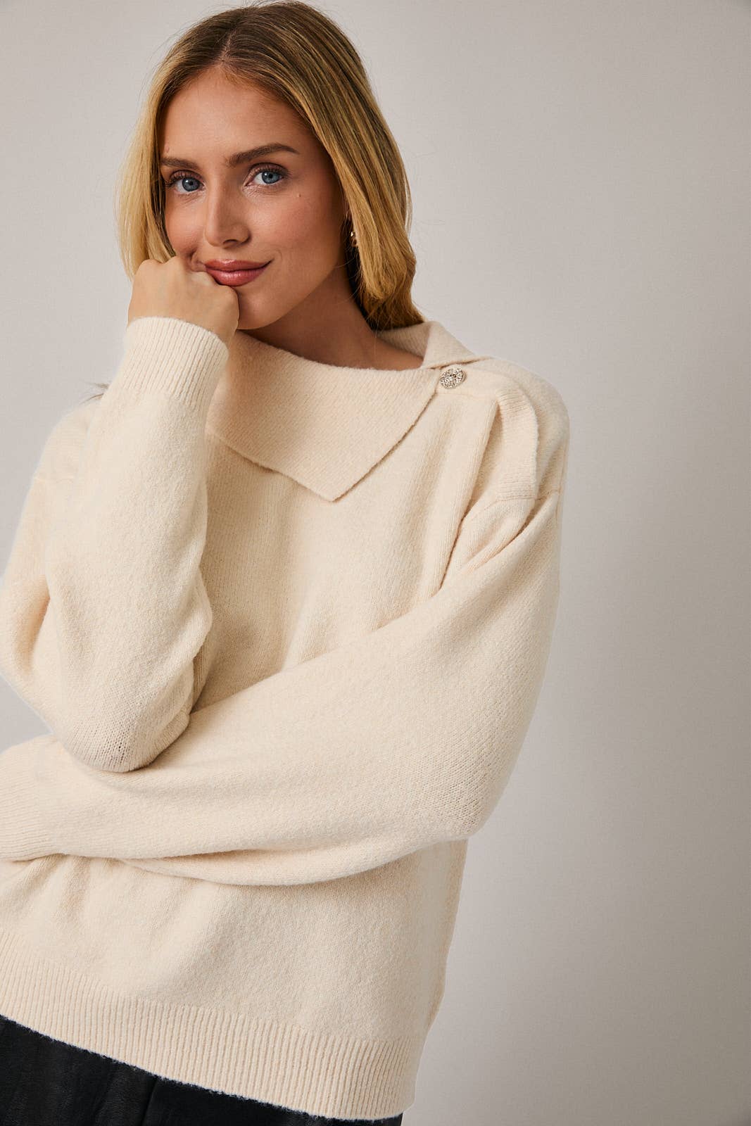 Sunday Edition Cream Asymetric Mockneck Sweater