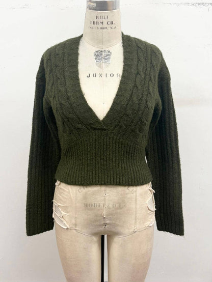 TIMING - Fall Cable Knit Deep V-Neck Sweater