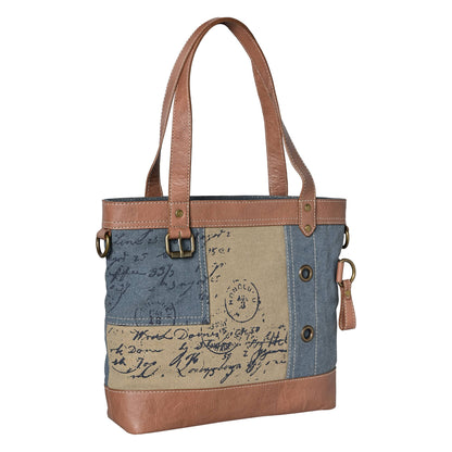 Mona B. - VINTAGE SCRIPT SHOULDER BAG, DUSTY BLUE,M- 1834