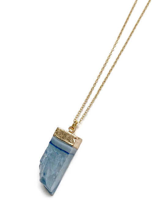 Gracie Rose Designs - Minimalist Matte Gold Blue Druzy Quartz Pendant Necklace
