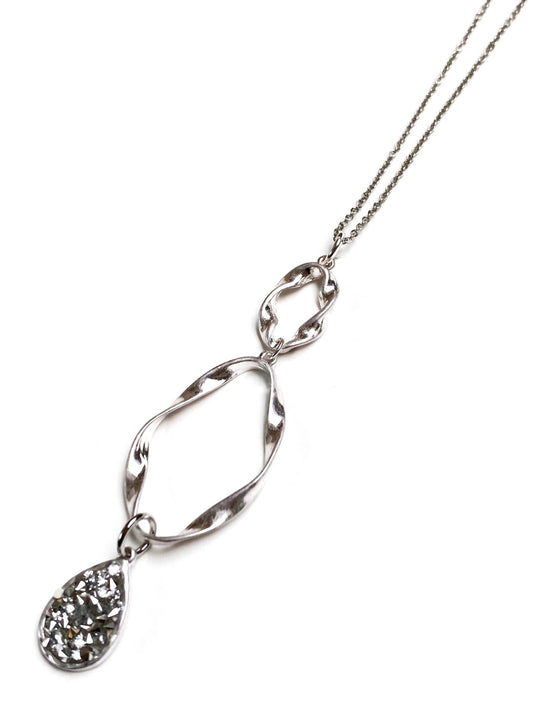 Gracie Rose Designs - Matte Silver Twisted Ribbons Crystals Pendant Necklace