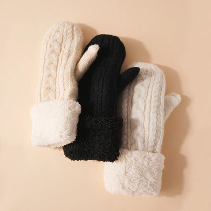 Cream Wool Mittens with Fleece Lining