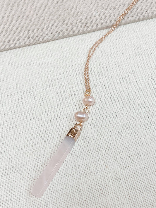 Gracie Rose Designs - Minimalist Soft Pink Freshwater Pearl Rose Quartz Necklace