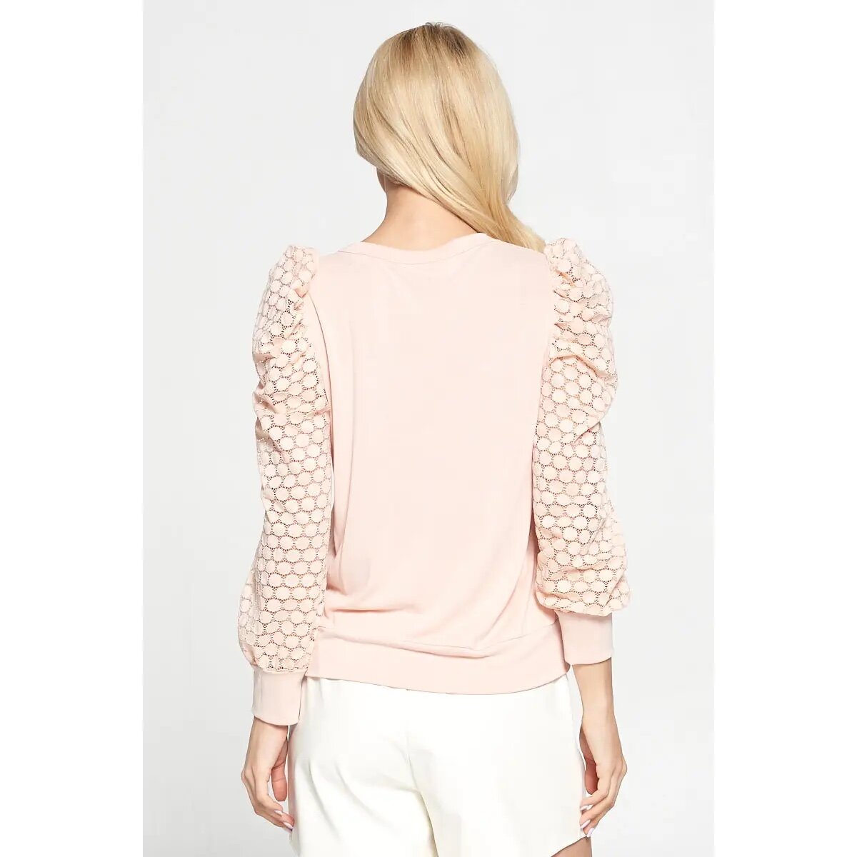 Renee C Pink Sheer Puff Sleeve Top Made in USA