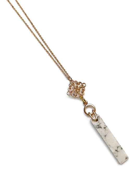 Gracie Rose Designs - Matte Gold Filigree White Howlite Pendant Necklace