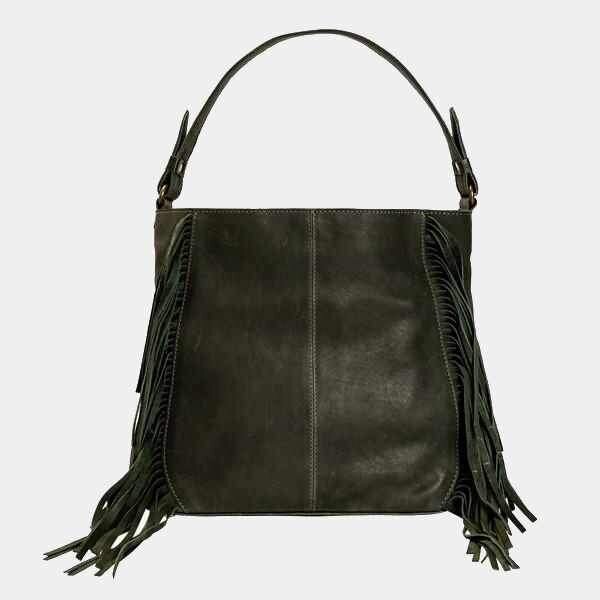 Risa Leather Fringe Chloe Hunter Green - DDBooski Clothing Co