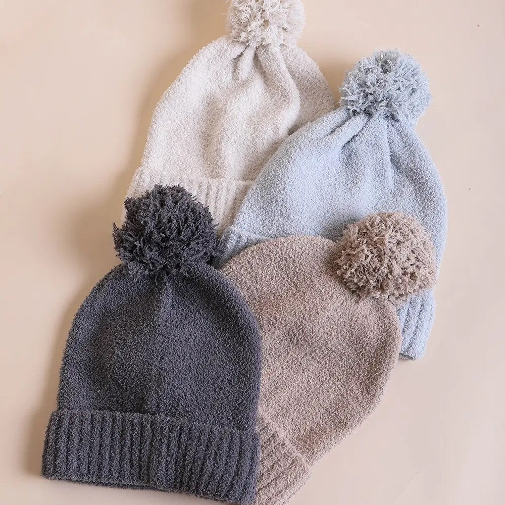 Chenille Super Soft Toque with Pom Pom in Light Blue