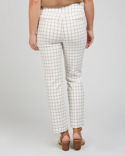 Renuar White Dress Pant with Toffee Grid Pattern