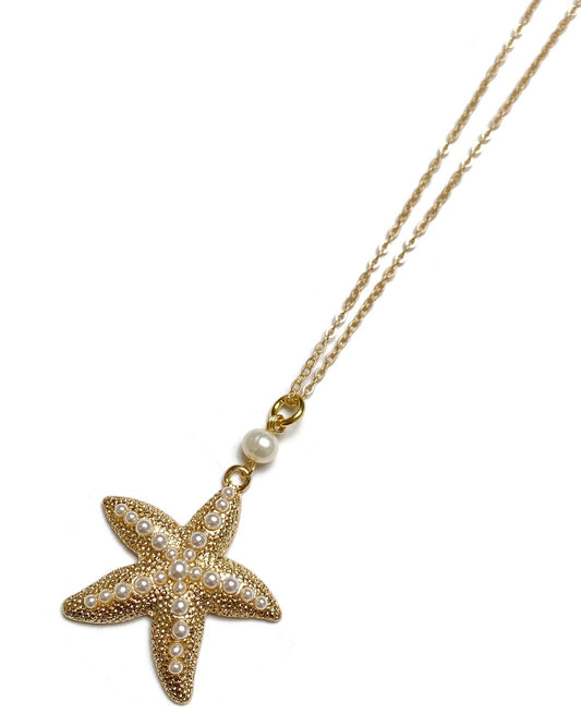 Gracie Rose Designs - Romantic Beach Ocean Theme Pearl Starfish Pendant Necklace