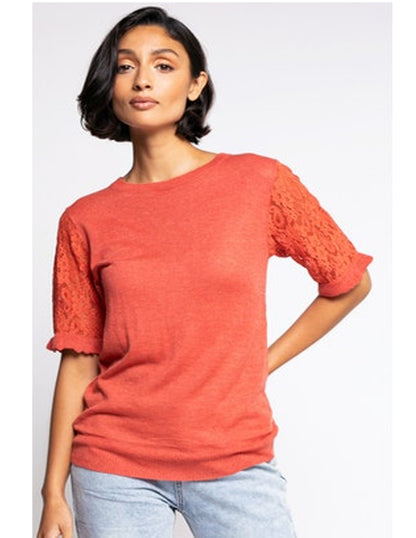 Pink Martini Collection Lace Cashmere Sweater Orange S